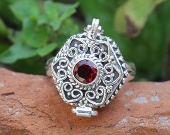 Especial del día de verano, anillo de granate natural, anillo chapado en plata de ley 925, anillo de veneno hecho a mano, anillo de veneno artesanal, anillo que se puede abrir, anillo de veneno.