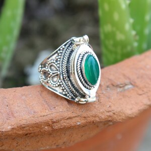 Summer Day Special Green Onyx Marquise Ring 92.5 Sterling Silver Plated Handmade Ring Handcraft Ring Poison Ring Mother gift ring image 3