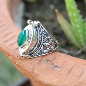 Summer Day Special Green Onyx Marquise Ring 92.5 Sterling Silver Plated Handmade Ring Handcraft Ring Poison Ring Mother gift ring image 2