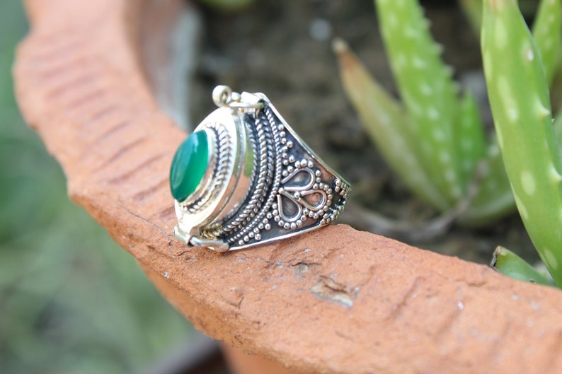 Summer Day Special Green Onyx Marquise Ring 92.5 Sterling Silver Plated Handmade Ring Handcraft Ring Poison Ring Mother gift ring image 2