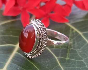 Beautiful Carnelian Ring/ 925 Sterling Silver Plated Ring/ Flower Shape Ring/ Gift For Mom/ Statement Ring/ Handmade Silver Ring.