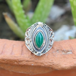 Summer Day Special Green Onyx Marquise Ring 92.5 Sterling Silver Plated Handmade Ring Handcraft Ring Poison Ring Mother gift ring image 4