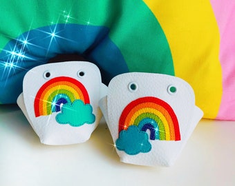 Roller skate toe guards | rainbow white