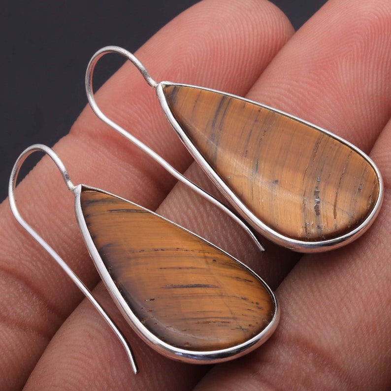 Gift for her MS244 Tiger Eye Gemstone Unique Style 925 Handmade Sterling Silver Plated Earrings Jewelry Best Gift