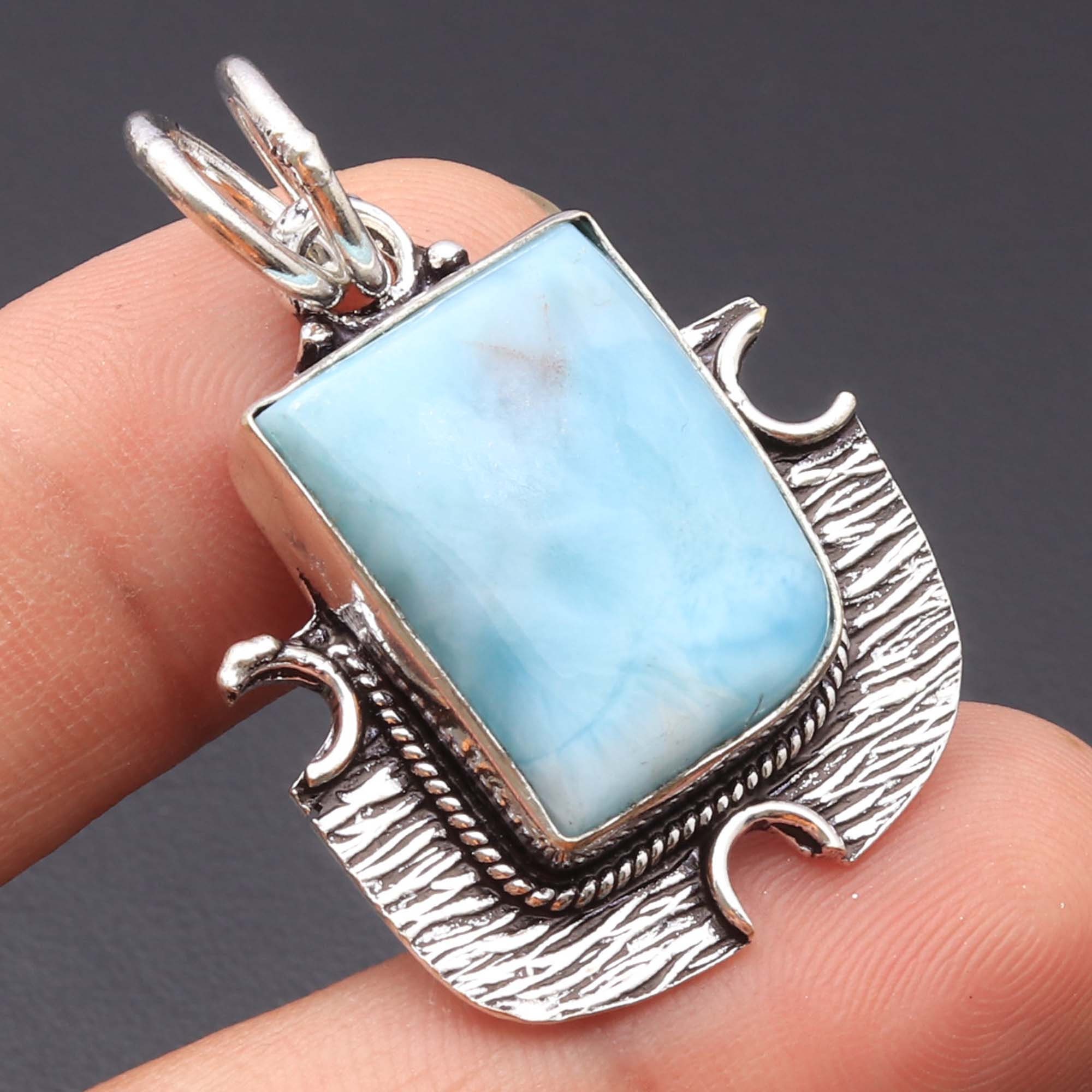RARE Natural Larimar Gemstone Pendant Handmade 925 Sterling Etsy
