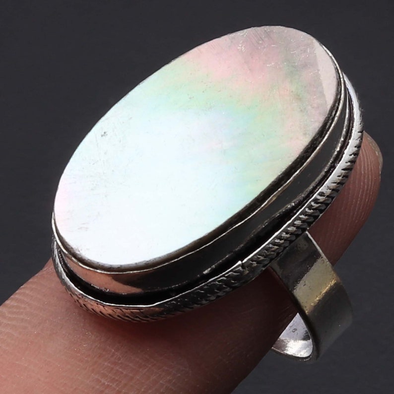 Mother of Pearl Gemstone Handmade 925 Sterling Silver Plated Ring Size 8.5 US Jewelry Best Gift MS195