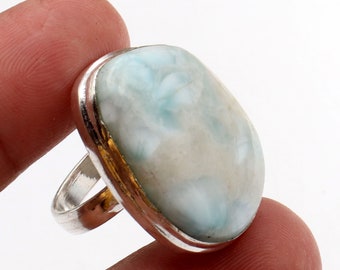 Larimar Ring 925 Sterling Silver Ring, Larimar Gemstone Jewelry, Miglior regalo per la mamma, Miglior regalo per lei, Gioielli fatti a mano, Taglia 7 AA 600