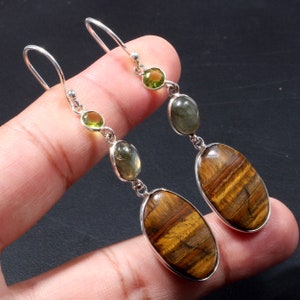 Tigerauge, Labradorit Ohrring 925 Sterling Silber Ohrring, Tigerauge, Edelstein Schmuck, bestes Geschenk für Mama, bestes Geschenk für sie, AA 951