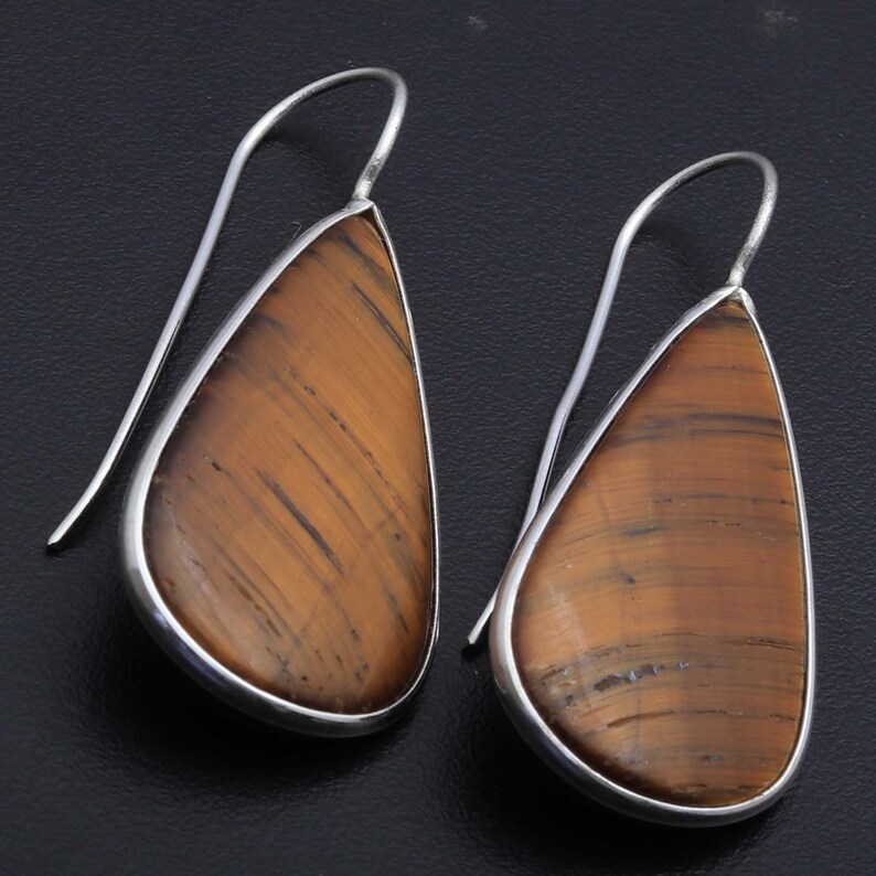 Gift for her MS244 Tiger Eye Gemstone Unique Style 925 Handmade Sterling Silver Plated Earrings Jewelry Best Gift