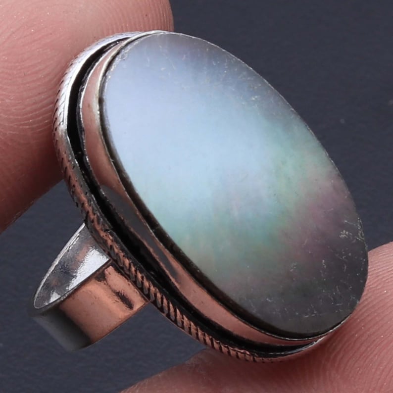 Mother of Pearl Gemstone Handmade 925 Sterling Silver Plated Ring Size 8.5 US Jewelry Best Gift MS195