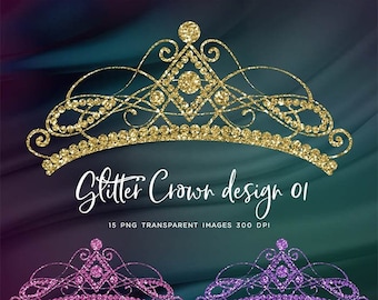 Glitter Crown 01 - 15 Different Colors PNG Transparent Images High Resolution - Instant Download Digital Clipart