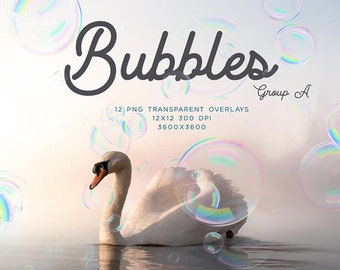 Bubbles 001 Group A - 12 PNG Transparent Overlays High Resolution Compositions -  Instant Download Digital Clip art
