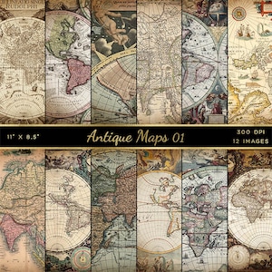 Antike Karten 01 Vintage Map - 12 hochauflösende Bilder - Instant Download digitale Clip Art