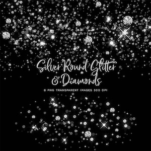 Silver Round Glitter Dust & Diamonds 01 - sparkly 8 PNG Transparent Overlays High Resolution -  Instant Download Digital Clip art