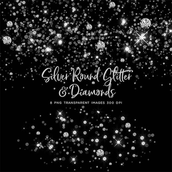 Zilver ronde glitter stof & diamanten 01 - sparkly 8 PNG transparante overlays hoge resolutie - Instant download digitale illustraties
