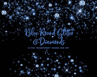 Blue Round Glitter Dust & Diamonds 01 - sparkly 8 PNG Transparent Overlays High Resolution -  Instant Download Digital Clip art