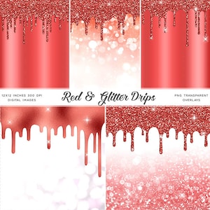 Red And Glitter Drips - Backgrounds & PNG Transparent Images High Resolution -  Instant Download Digital Clip art