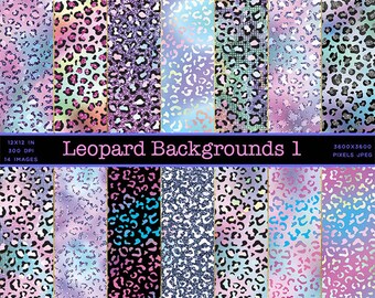 Fondos de leopardo Patrones coloridos iridiscentes - 14 imágenes JPG de alta resolución - Descarga instantánea de imágenes prediseñadas digitales