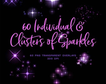 Individual & Clusters of Sparkles - sparkly sparkles 60 PNG Transparent Overlays High Resolution -  Instant Download Digital Clip art