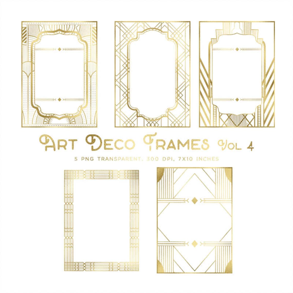 Art Deco Frames Volume 4 Clip Art - Gold Frames 5 PNG Transparent ...