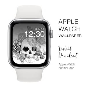 Apple Watch WALLPAPER - Teschio con piante nere - Download istantaneo - Sfondo orologio Design del quadrante Apple Watch