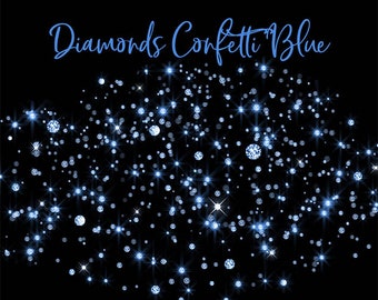 May include: Blue diamond confetti on a black background.  Diamonds Confetti Blue. 5 PNG Transparent Images 300 DPI.