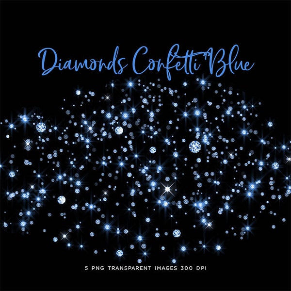 Diamonds Confetti Blue Color - sparkly 5 PNG Transparent Overlays High Resolution -  Instant Download Digital Clip art