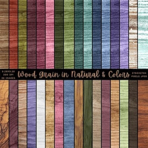 Grano de madera natural y colores - Fondos de papel digital - Variedad de madera oscura y clara - Descarga instantánea de imágenes prediseñadas digitales