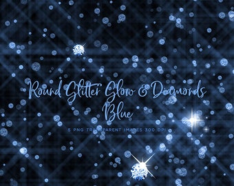 Round Glitter Glow Dust & Diamonds Blue - sparkly 5 PNG Transparent Overlays High Resolution -  Instant Download Digital Clip art