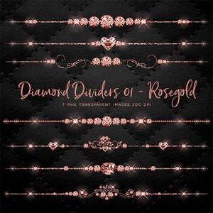RoseGold Diamond Dividers Clip Art gemstone - 7 PNG Transparent Images High Resolution -  Instant Download Digital Clipart