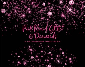 Pink Round Glitter Dust & Diamonds 01 - sparkly 8 PNG Transparent Overlays High Resolution -  Instant Download Digital Clip art