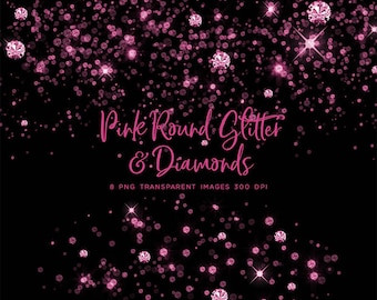 Pink Round Glitter Dust & Diamonds 01 - sparkly 8 PNG Transparent Overlays High Resolution -  Instant Download Digital Clip art