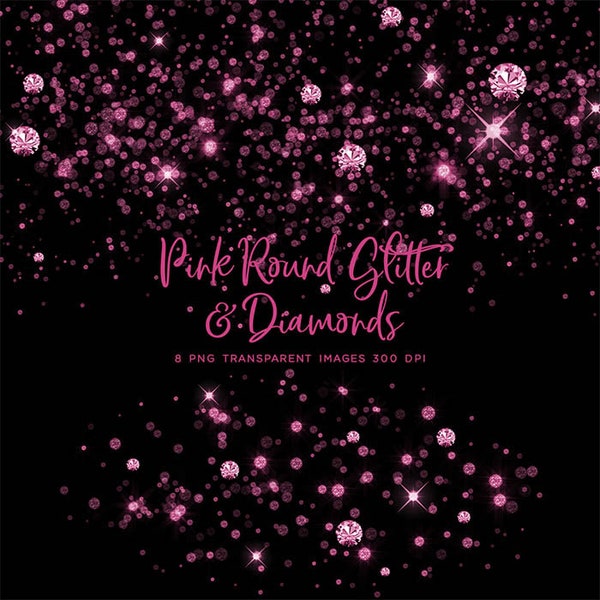 Pink Round Glitter Dust & Diamonds 01 - sparkly 8 PNG Transparent Overlays High Resolution -  Instant Download Digital Clip art