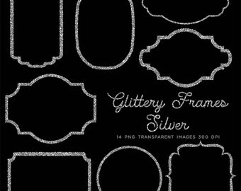 Glittery Frames 1 Silver Sparkly Glitter - 14 PNG Transparent Images High Resolution -  Instant Download Digital Clipart