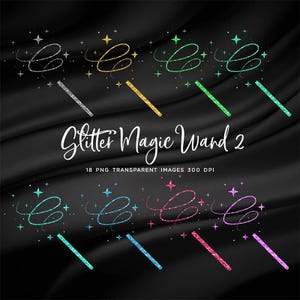 Baguette magique scintillante paillettes Vol 2 - 18 couleurs différentes Images transparentes PNG haute résolution - téléchargement immédiat des cliparts numériques