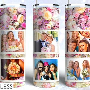 Tumbler Template Flowers Background 01 Photo Collage PNG Sublimation 20 oz Skinny High Resolution Instant Download Full Wrap Digital