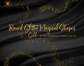 Round Glitter Magical Shapes Dust Gold 01 - 10 PNG Transparent Overlays High Resolution -  Instant Download Digital Clip art