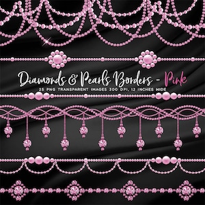 Luxury Diamonds & Pearls Borders Pink Clip Art gemstone - 25 PNG Transparent Images High Resolution -  Instant Download Digital Clipart