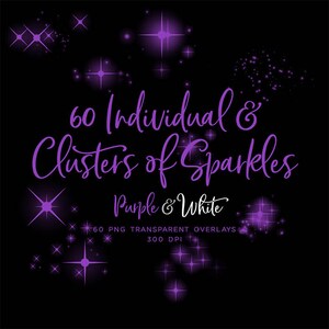 Individual & Clusters of Sparkles Purple White - sparkly 60 PNG Transparent Overlays High Resolution -  Instant Download Digital Clip art