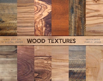 12 Wood Textures Backgrounds Digital Paper - Wood Variety Dark and Light Wood Grain Product background - Instant Download Digital Clipart