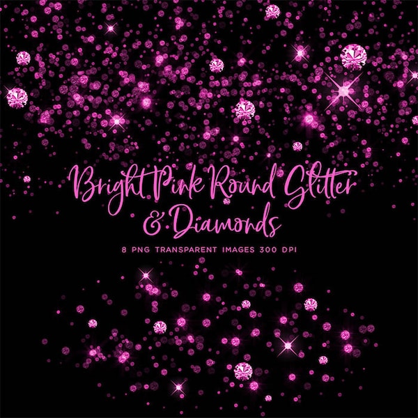 Ljust rosa runt glitterdamm och diamanter 01 - glittriga 8 PNG transparenta överlägg hög upplösning - direkt nedladdning digital clipart