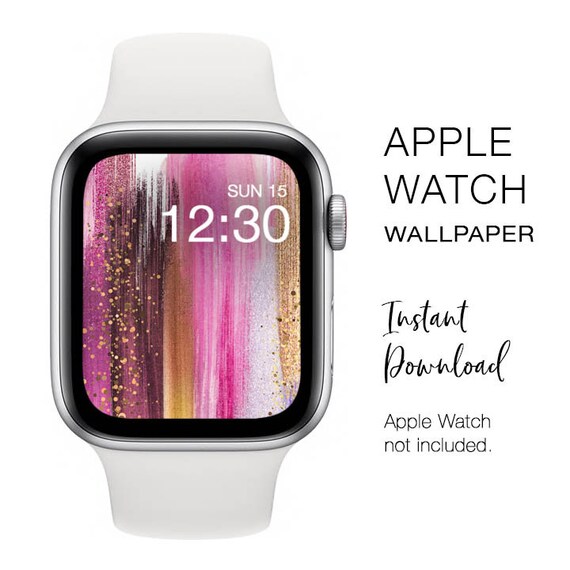 Apple Watch WALLPAPER Pink Brush Strokes and Gold Glitter Instant Download Watch Background Apple Watch Face Design Etsy