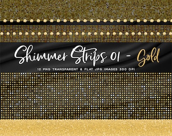 Shimmer Strips in Gold Glitter Texture - 12 PNG Transparent Images & Flat JPG Images High Resolution - Instant Download Digital Clipart
