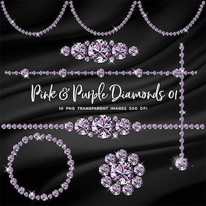 Luxury Pink & Purple Diamonds Clip Art Sparkly Bling gemstone - 10 PNG Transparent Images High Resolution - Instant Download Digital Clipart