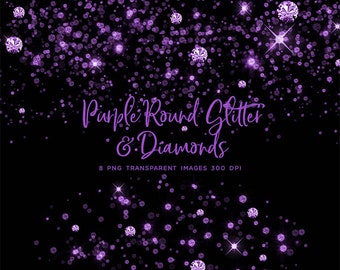 Purple Round Glitter Dust & Diamonds 01 - sparkly 8 PNG Transparent Overlays High Resolution -  Instant Download Digital Clip art