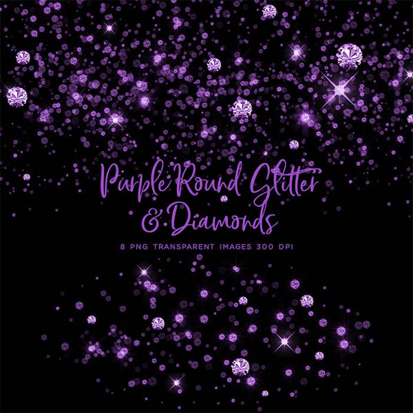 Purple Round Glitter Dust & Diamonds 01 - sparkly 8 PNG Transparent Overlays High Resolution -  Instant Download Digital Clip art