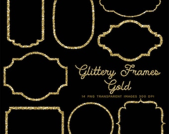 Glittery Frames 1 Gold Sparkly Glitter - 14 PNG Transparante Afbeeldingen Hoge Resolutie - Instant Download Digitale Clip art