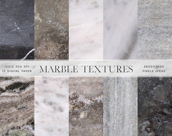 10 Marble Textures Backgrounds Digital Paper - White Marble - Light Grey Middle Grey and Dark Grey Marble - Instant Download Digital Clipart