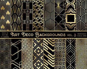 Art Deco Gold And Black Backgrounds Volume 3 - 16 Backgrounds JPGs High Resolution Images - Instant Download Digital Clip art