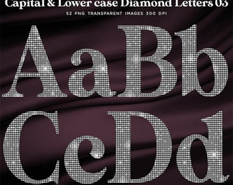 Letters Capital & Lower Case Diamond Alphabet - These are Clip Art NOT Font - 52 PNG Images High Resolution Instant Download Digital